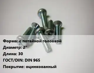 Винт с потайной головкой 2"х30 DIN 965 оцинкованный